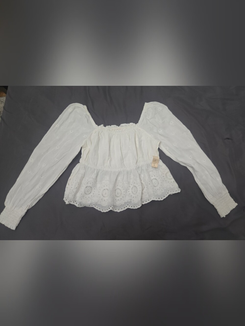 White Eyelet Peplum Blouse - Womens Top